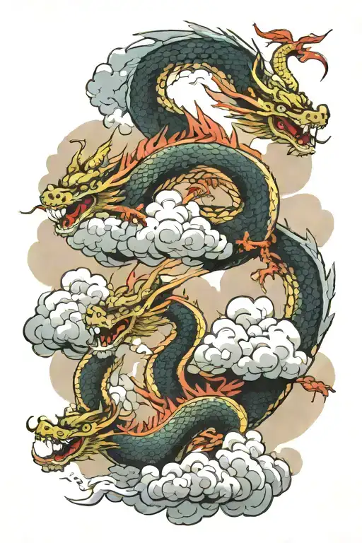 dragons flying through a cloud tattoo design idea