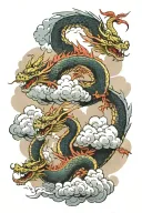 dragons flying through a cloud tattoo design idea