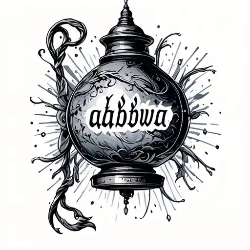 small lamp from aladin with word ababwa hidden in it tattoo design idea