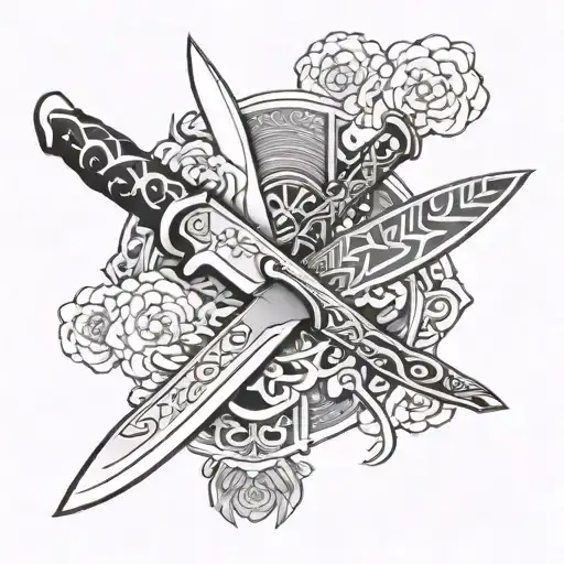 japanese knife crossed tattoo design idea