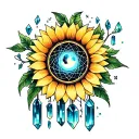 sunflower crystals dream catcher moon memorial piece tattoo design idea