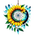 sunflower crystals dream catcher moon memorial piece tattoo design idea
