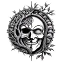 travel, sands of time, memento mori, half skull, guy fawkes, tree of life tattoo design idea