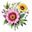 mix February, September, and December birth flowers together tattoo design idea