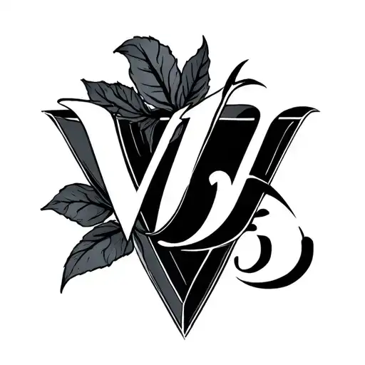 VJ, cursive, the shadow behind V is D tattoo design idea