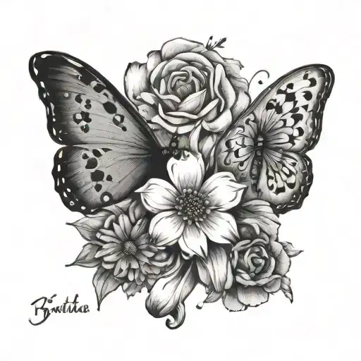 semicolon butterfly with flowers and the word "Breathe" tattoo design idea