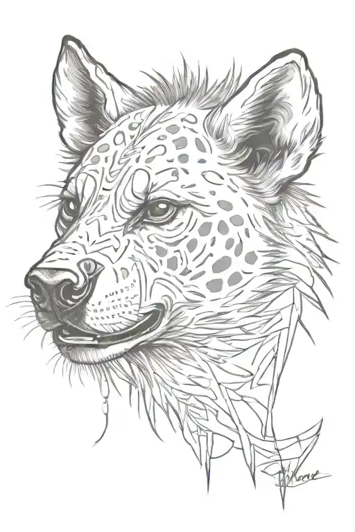 full body hyena, gothic style portrait tattoo design idea