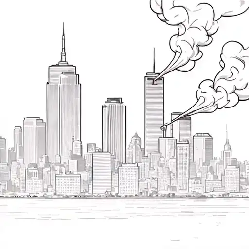 Cleveland skyline with smoke rising and the nfl and nba tattoo tattoo design idea