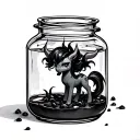 my little poney demon in a jar filled to knees with liquid  tattoo design idea
