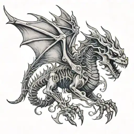 a skeleton dragon flying towards tattoo design idea