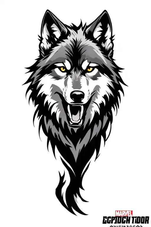wolf with marvel comics style tattoo design idea