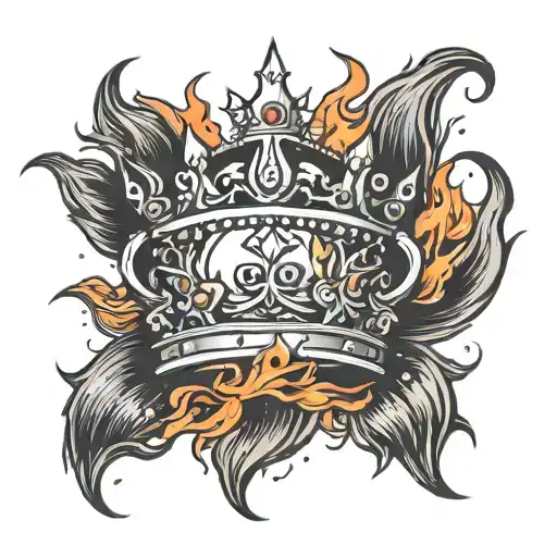 crown on fire tattoo design idea