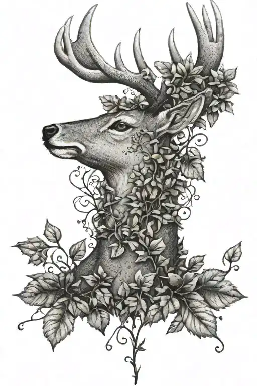 ivy leaves deer surrounded tattoo design idea