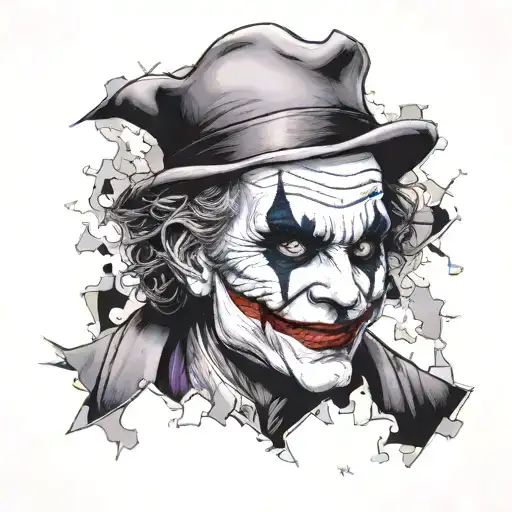 Old joker, half face in a jigsaw puzzle, and some parts are missing tattoo design idea
