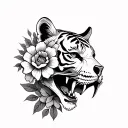 tiger skull flowers calf sized tatto tattoo design idea