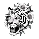 tiger skull flowers calf sized tatto tattoo design idea