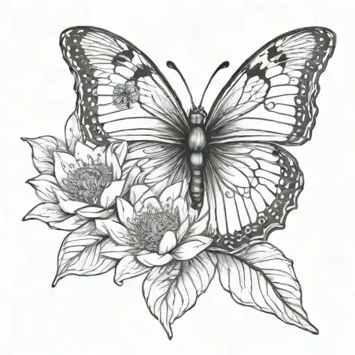 butterfly wings being waterlilly poppy and daisy tattoo design idea