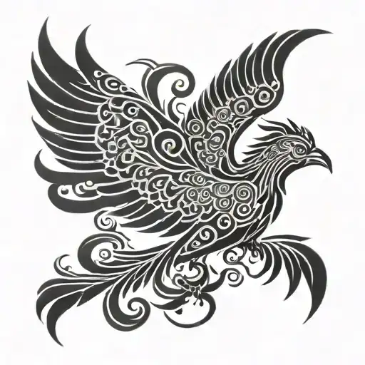 manly tribal phoenix, simple, tattoo design idea