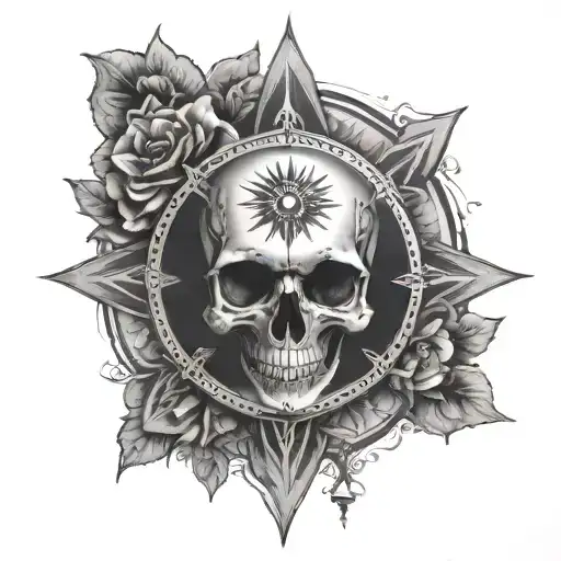 mandala skull compass tattoo design idea