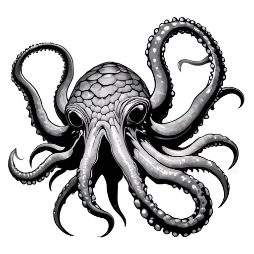 an segmented soft bodied, flexible internal shell, tentacles, siphon for jet propulsion,carnivore, camouflage, and claws tattoo design idea