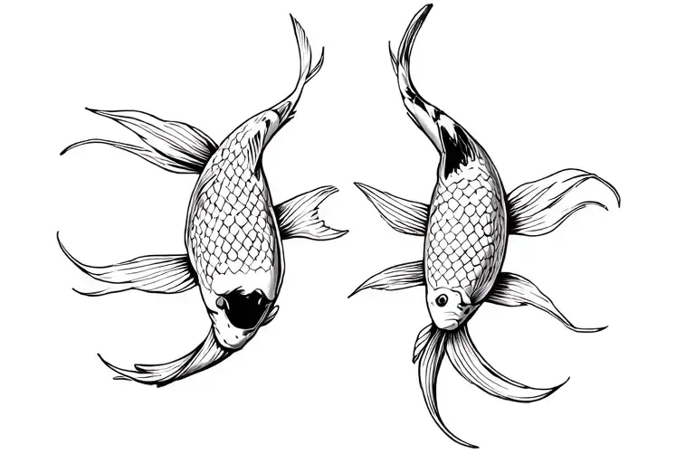 cybersigilism tramp stamp 2 koi fish, black outline, white background tattoo design idea