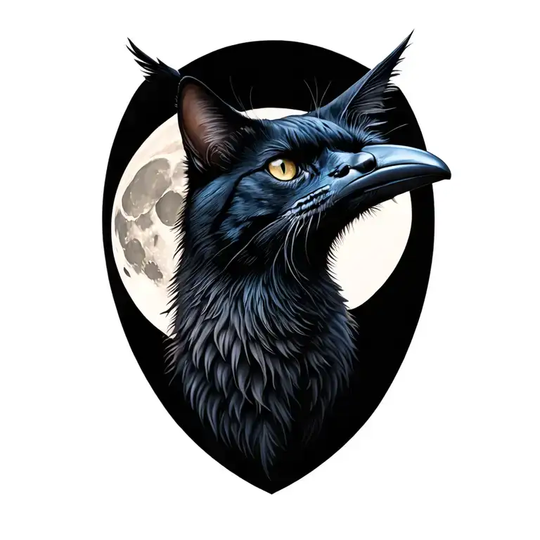 moon raven cat tattoo design idea