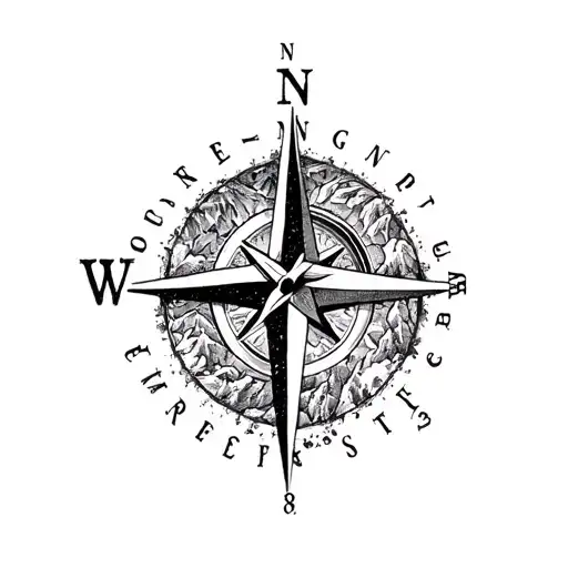 a cross, mountains, a compass, the word strength, romans 8:31 that would go on the tricep tattoo design idea