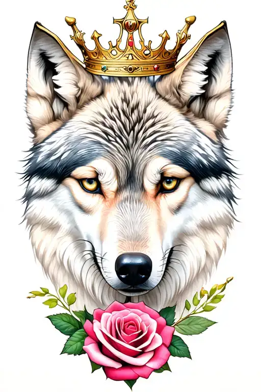 rose,wolf,crown, tattoo design idea