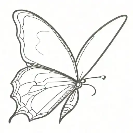 butterfly tattoo stencil. white background. minimalistic. low details. The upper part of the wings stylized to resemble  tattoo design idea
