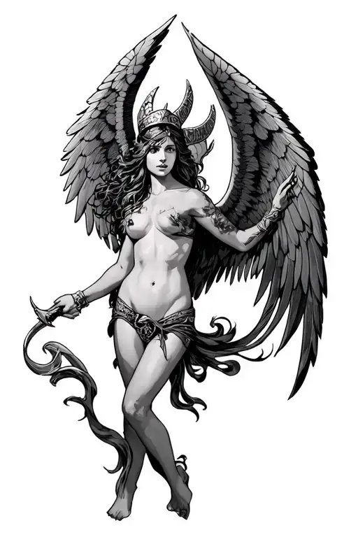 Valkyrie nude wings spread tattoo design idea