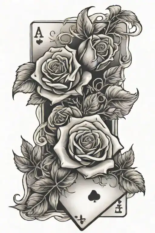 rose and ace card and fire tattoo design idea