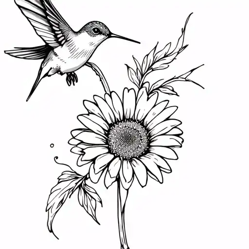 hummingbird with a gerber daisy tattoo design idea
