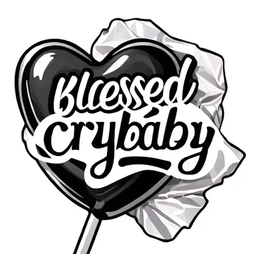 blessed tattoo font saying "crybaby" with a heart lollipop in wrapper tattoo design idea