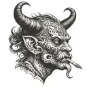 demon blowing smoke in my ear neck tattoo tattoo design idea