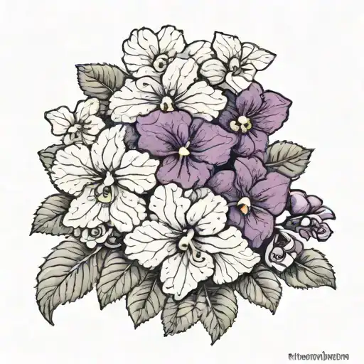 three African violet bouquet tattoo design idea