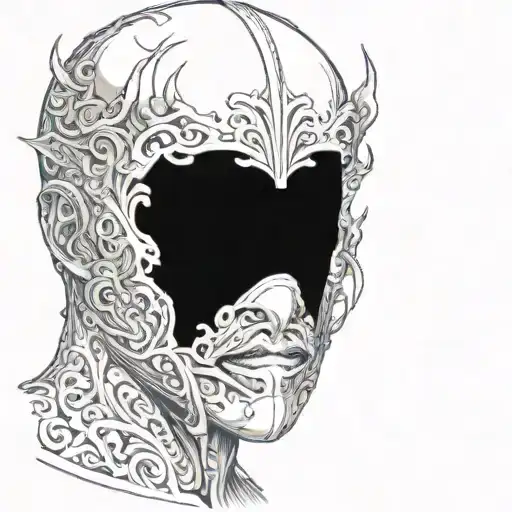 man wearing mask fighting off inner demons tattoo design idea
