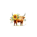 highland cow with sunflowers and glitter  tattoo design idea