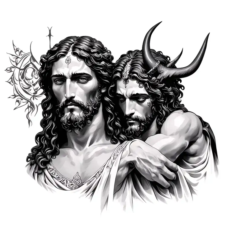 Jesus and devil tattoo design idea