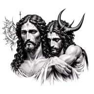 Jesus and devil tattoo design idea