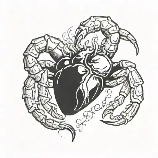 A realistic heart from which a ram and a crab burst out tattoo design idea