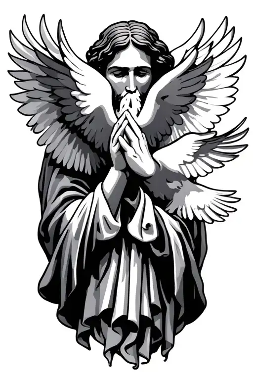 praying hands. doves flying Jesus Christ tattoo design idea
