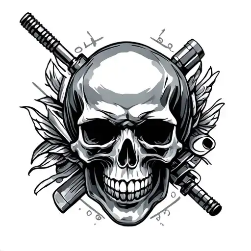 piston skull tattoo design idea