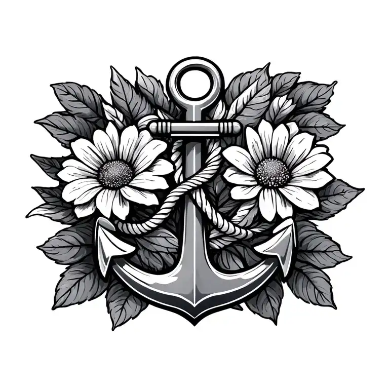 anchor with infinity symbol at top with one small September flower tattoo design idea