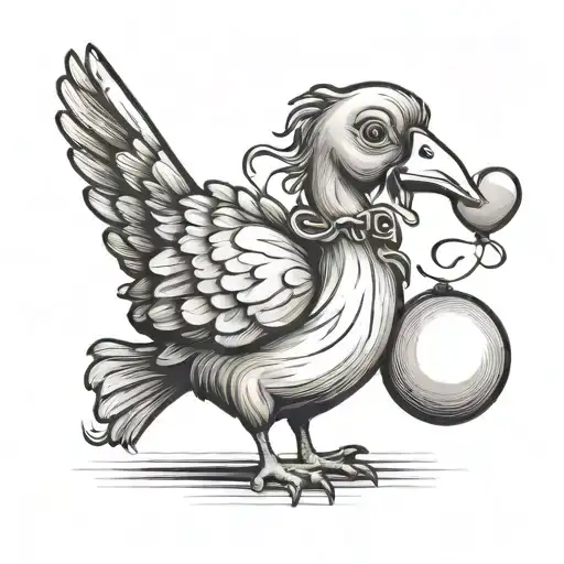A dodo bird holding a heart-shaped balloon, symbolizing a love for whimsical and playful things tattoo design idea