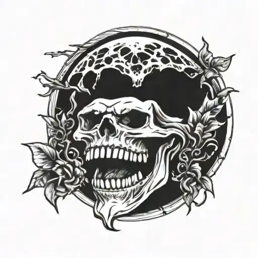 skull open mouth solar eclipse moody tattoo design idea