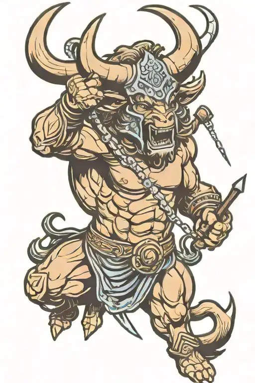 Minotaur with spear going tattoo design idea