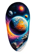 outer space, planet, asteroid, bold colors tattoo design idea