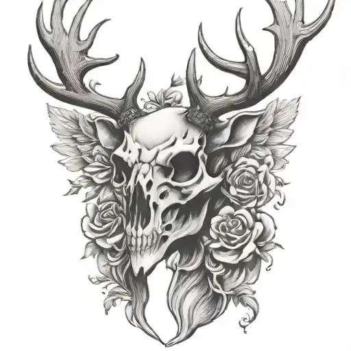 stag skull crow tattoo design idea