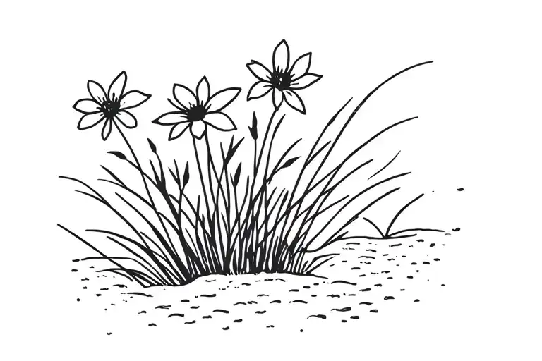 flowers and grass on the sand tattoo design idea