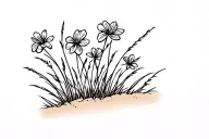 flowers and grass on the sand tattoo design idea